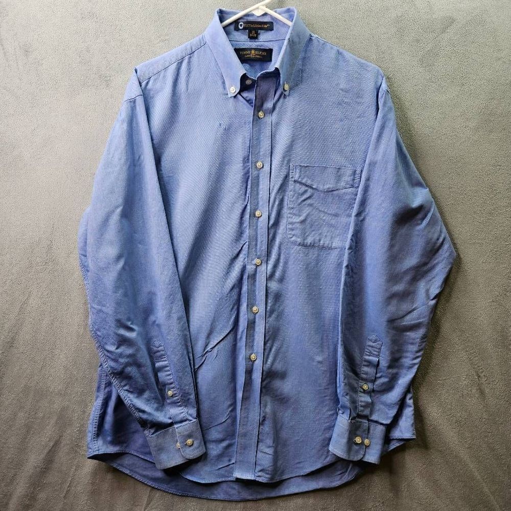Vtg Tommy Hilfiger Shirt Mens 16 34/35 Blue TLC The Lifetime Collar Button Up